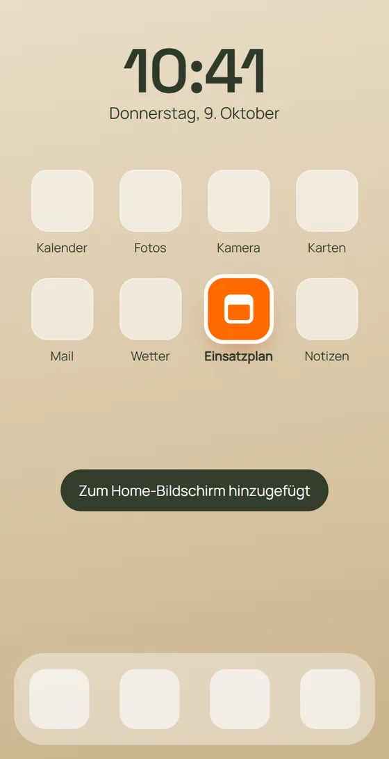 Homescreen eines Handys, zwischen anderen Apps das neue Icon der Beispiel-App